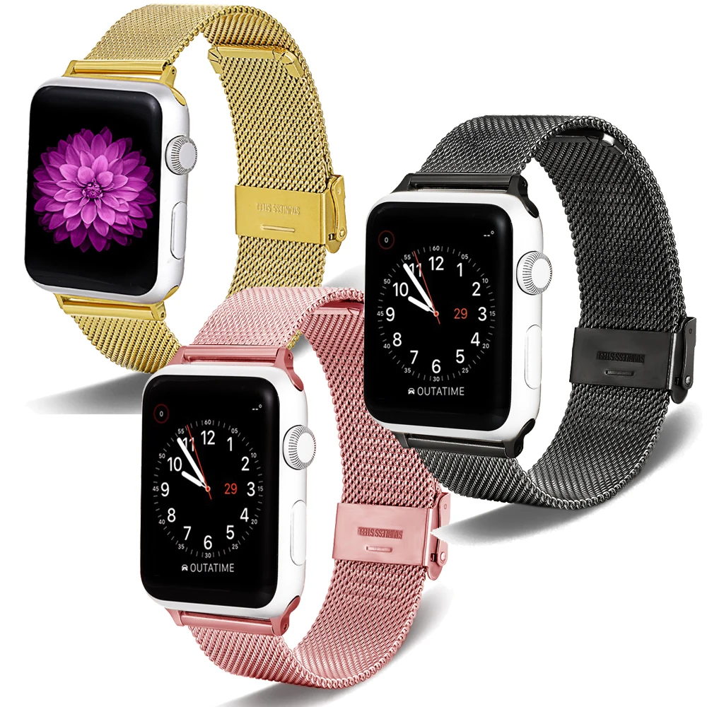 Фото Ремешок Niceese из нержавеющей стали для Apple Watch 7/6/SE/5/4/3/2/1, ремешок 38/4240/44,41/45 мм, браслет, металлический ремешок, серия черных ремешков №4