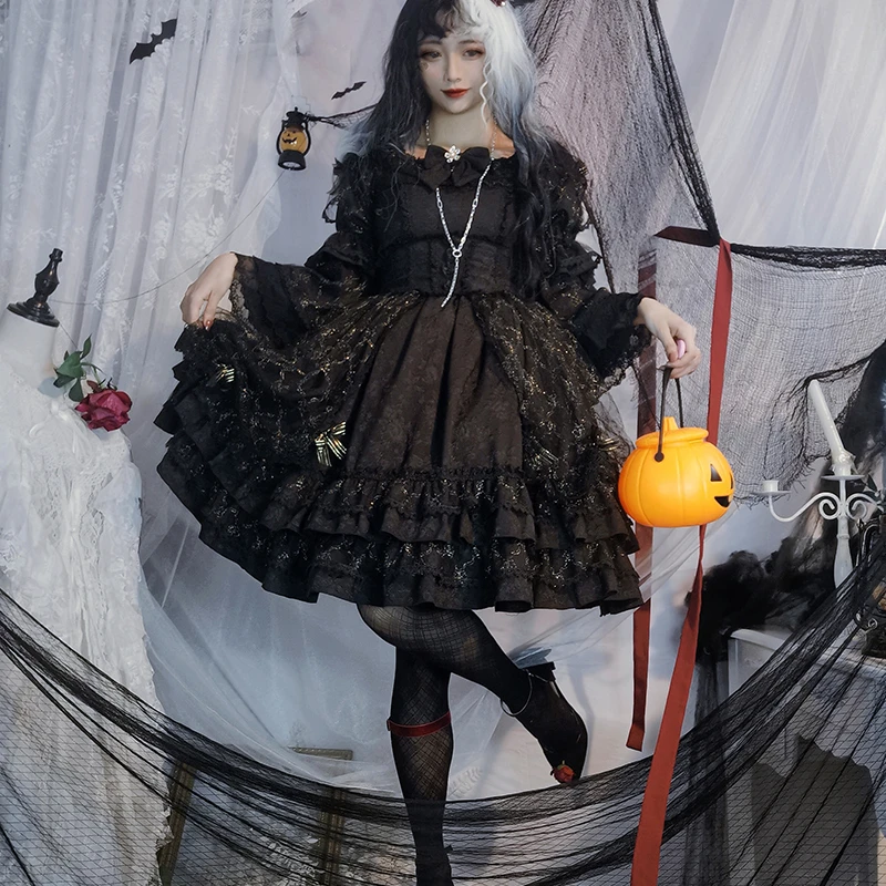 

Iribella Original Exquisite Palace Flower Wedding Dress Dark Goth Girl Wind Lace Long Sleeve Temperament Slim Fllotus Dress