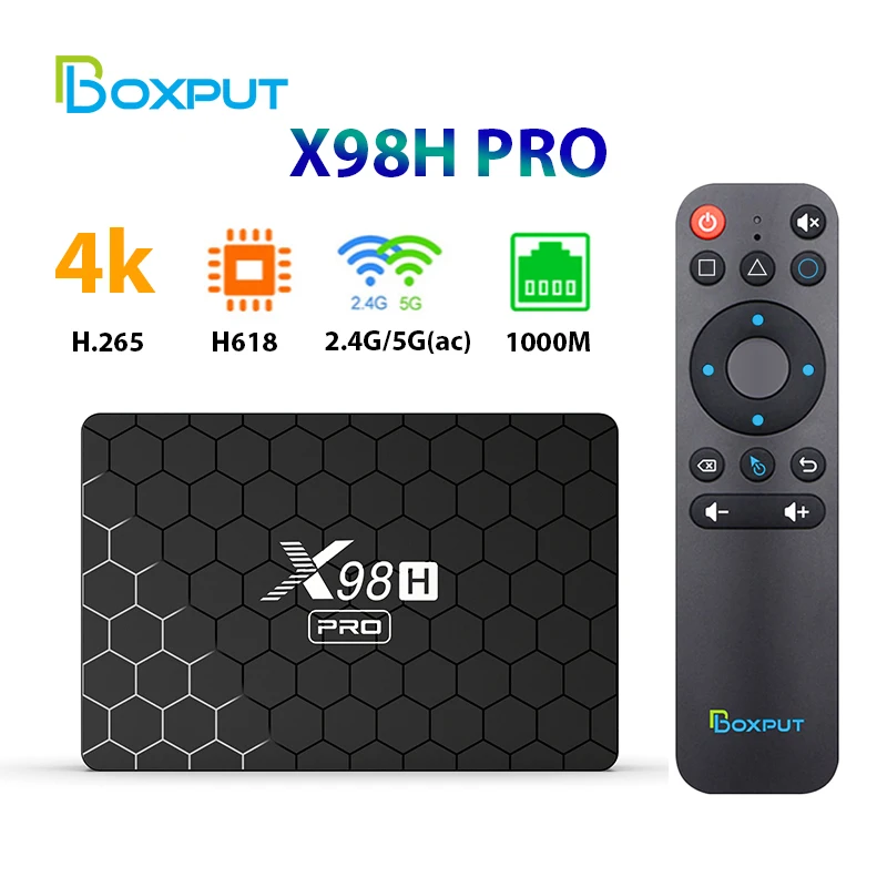 

X98H PRO Android 12 Smart TV BOX Allwinner H618 1000M BT5 Dual Band Wifi6 1080P BT 6K Media Player Set Top Box With BPR1S PLUS