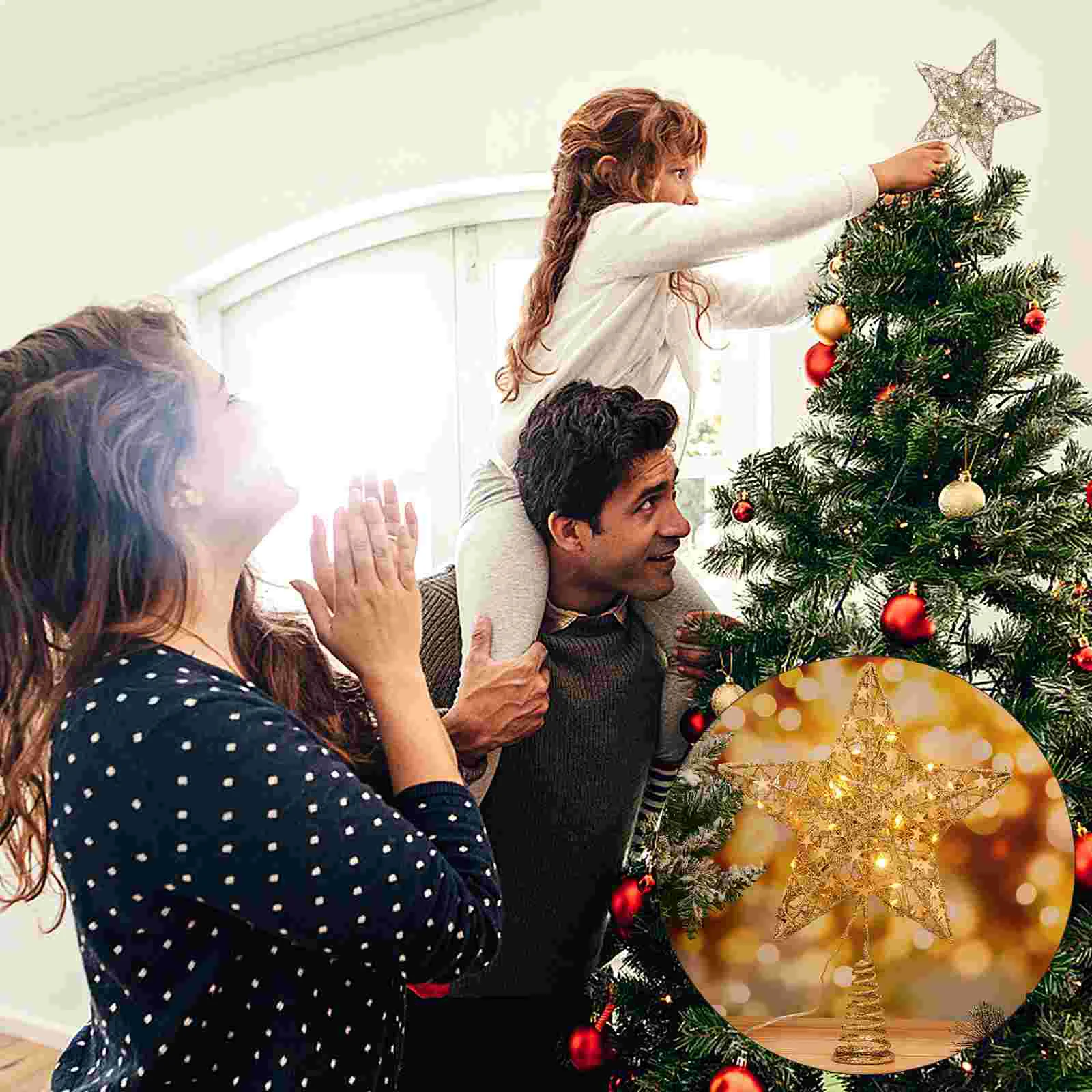 

Tree Topper Star Christmasdecorationsdecoration Luminous Gold Ornaments Treetop Holiday Red Decor Bethlehem Glowing Point Hug