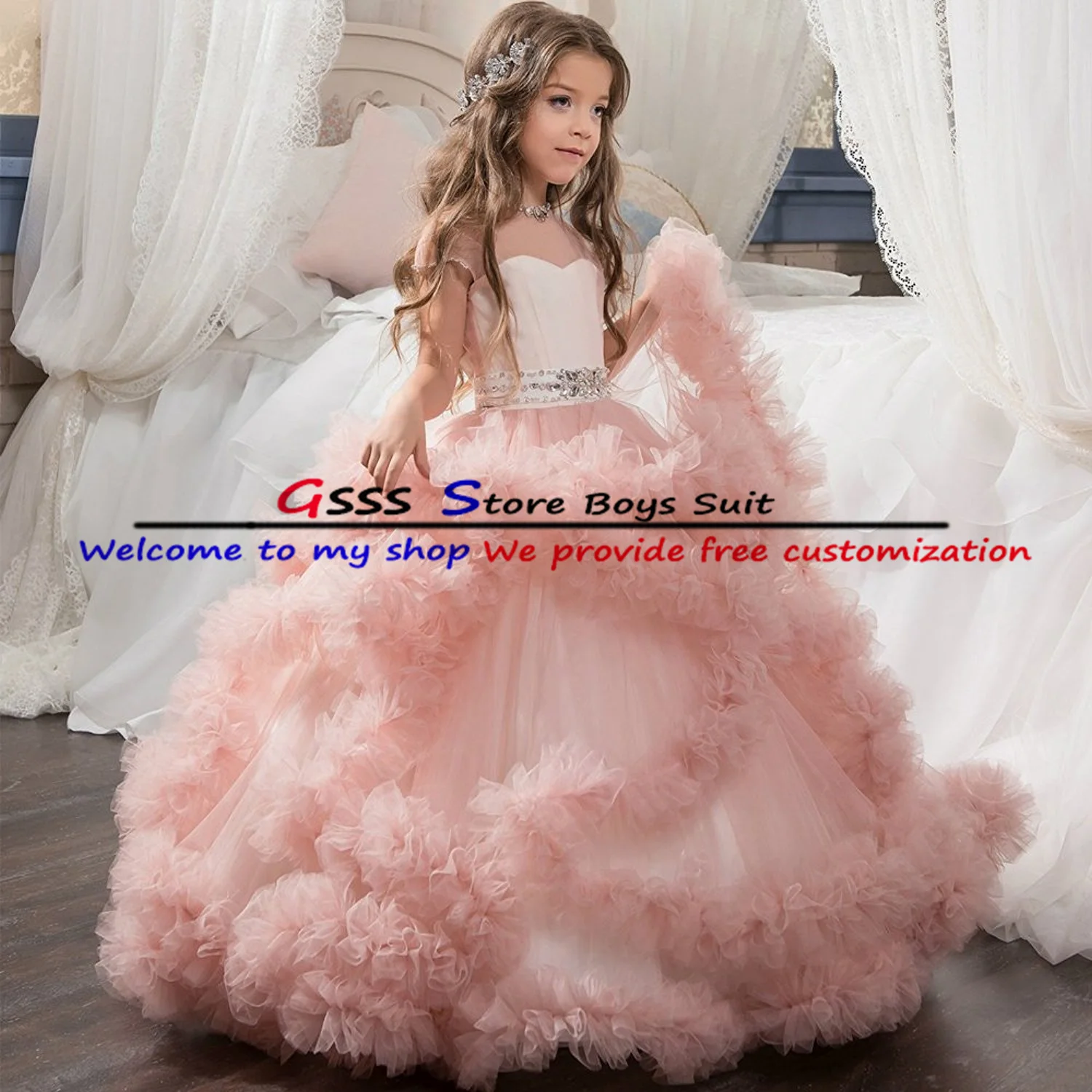 Enlarge Children's Princess Dress Flower children Dress Wedding Dress Long Mopping Performance Formal Skirt