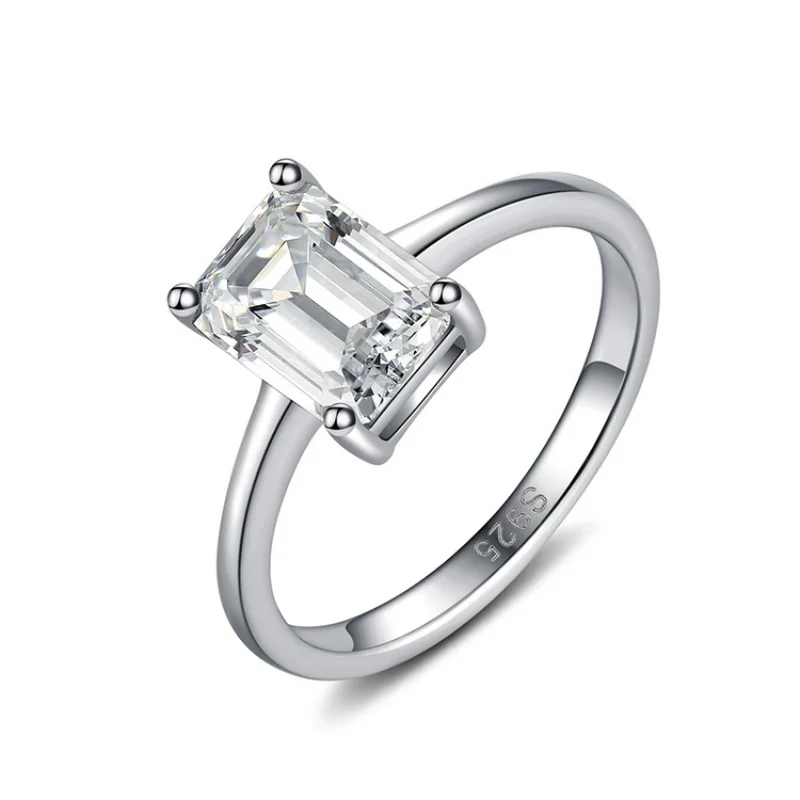 

100% 925 Sterling Silver Emerald Cut White Yellow High Carbon Diamonds Gemstone Wedding Band Ring For Women Gift Fine Jewelry