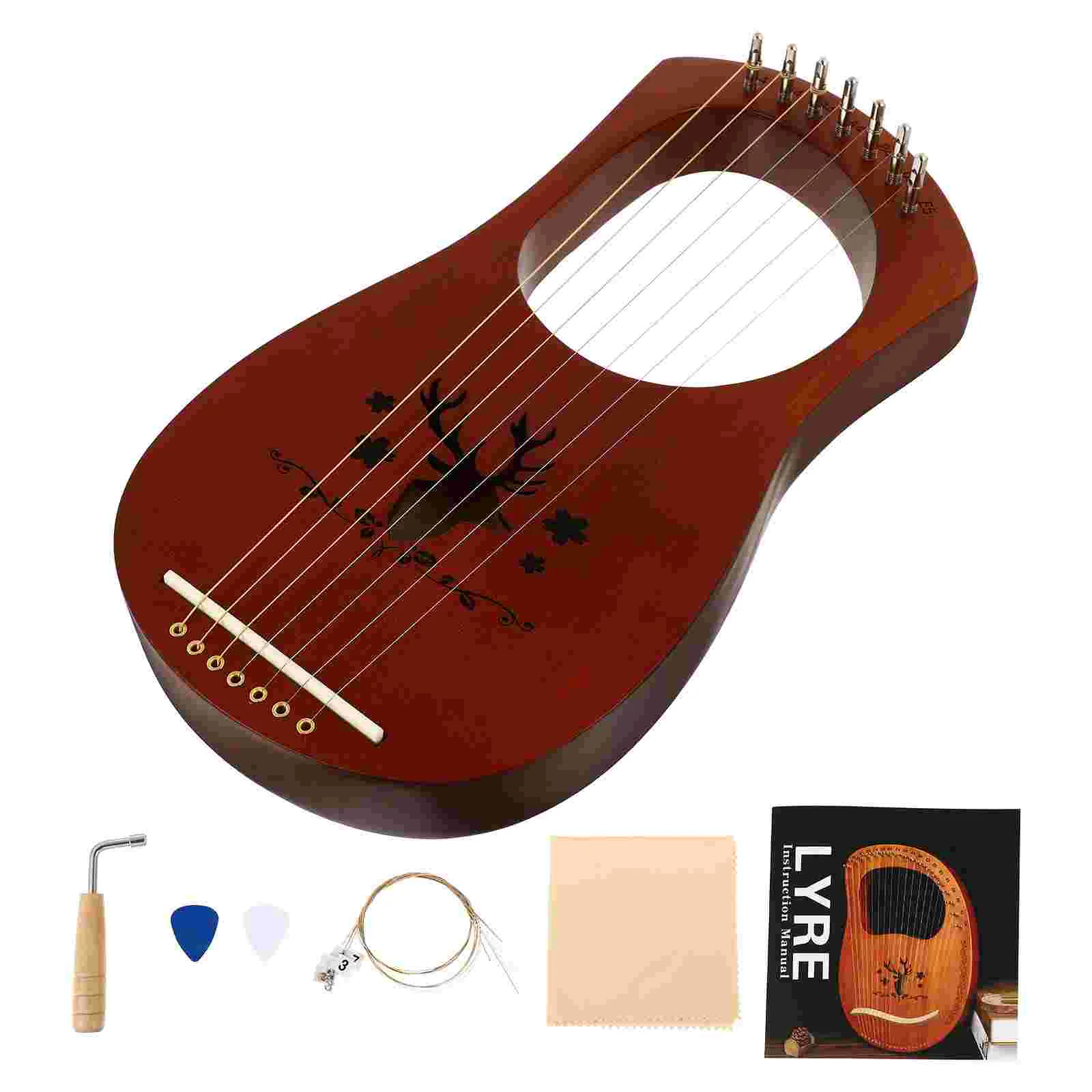 

7-note Lyre Harp Tuning Wrench Musical Instrument Ancient Style The Strings Wood Crafts Wooden Mahogany Handheld