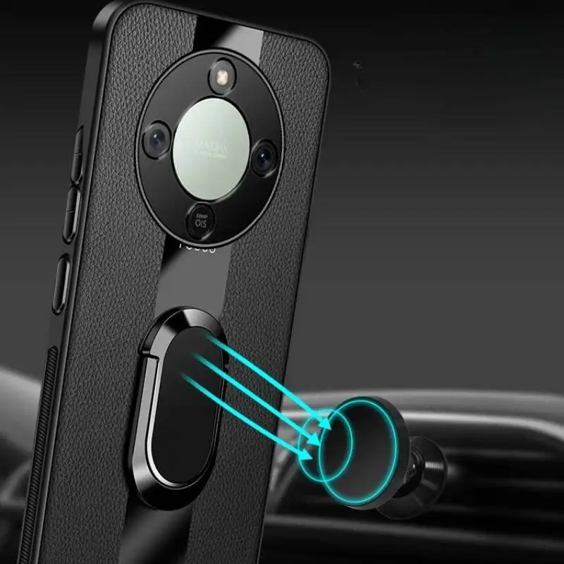 Фото Чехол для телефона Honor X9D из плексигласа, искусственная кожа, магнитный металлический держатель-подставка с кольцом, противоударная мягкая задняя крышка №2
