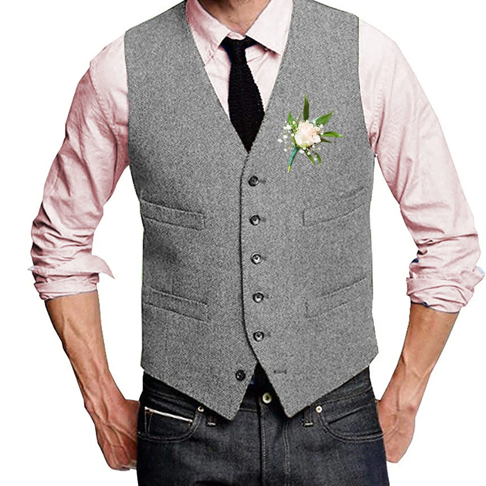 

Жилет для мужчин с 4 натуральными карманами, официальный деловой жилет большого и высокого размера, однобортный жилет для жениха, свадьбы
