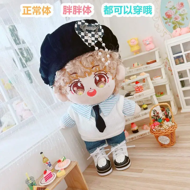 

1SET 20CM Star Doll Cute Doll Clothes Dress Up Lovely Beret Hat+Tie+Suit Doll Accessories Kpop EXO idol Dolls DIY Gift Toys