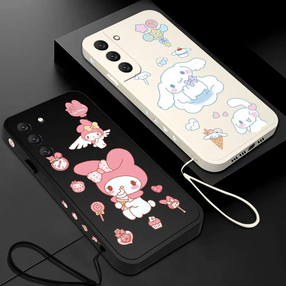 

Cute My Melody Cinnamoroll Phone Case For Samsung Galaxy S23 S22 S21 S20 Ultra FE S10 4G S9 S10E Note 20 10 9 Plus With Lanyard