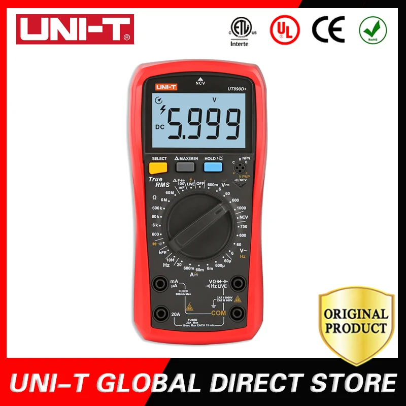 UNI T Digital Multimeter 6000 Counts Manual Frequency Temperature Voltage Ammeter AC DC DMM Capacitor Tester NCV UT890C/UT890D+