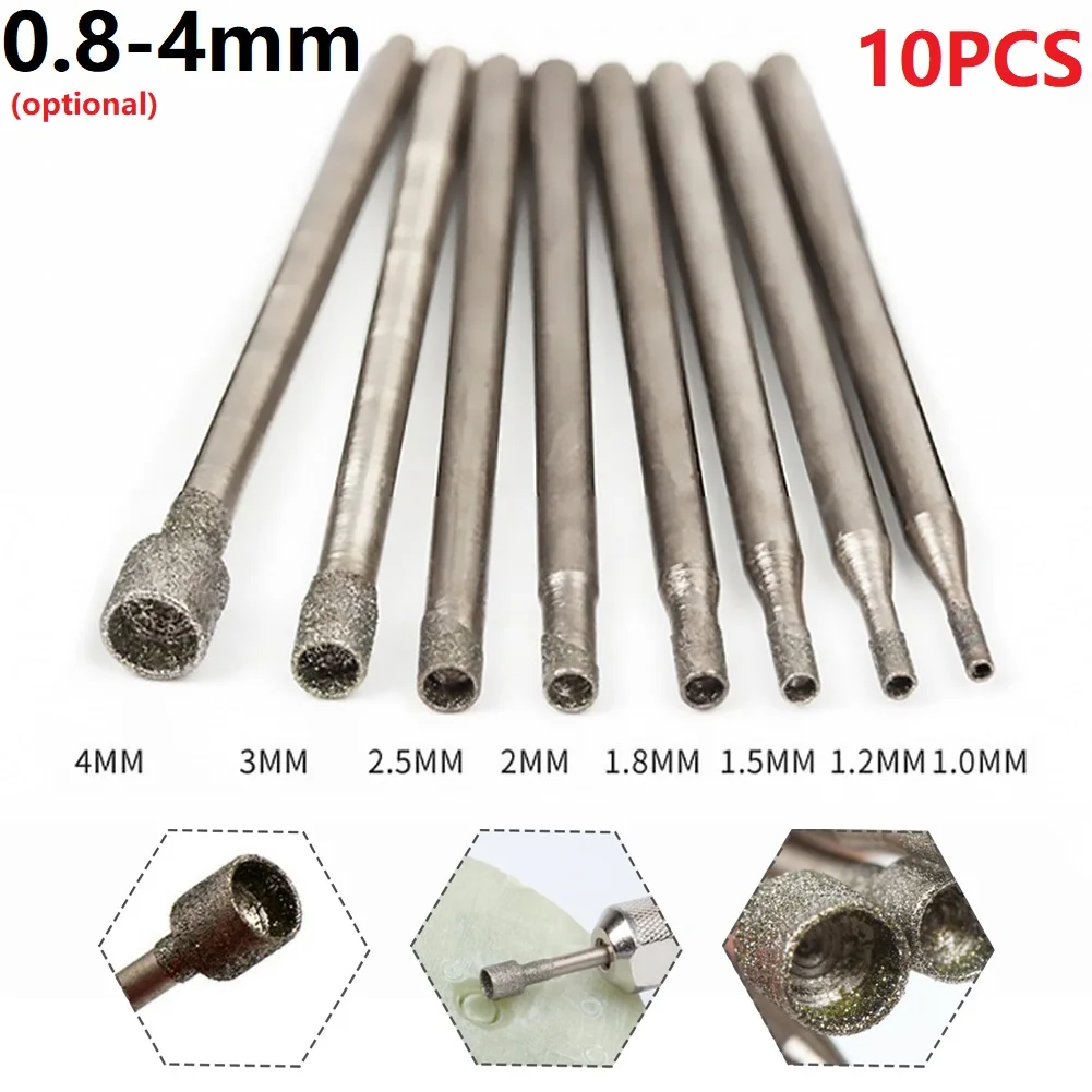 

10Pc 0.8-4mm Rotary Diamond Burr Core Drill Bit Engraving 2.35mm For Glass Tile Grinding Engraving Hollowing Drill Bit
