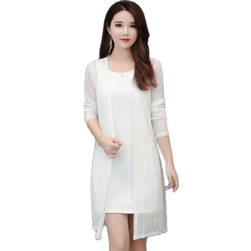 

Shawl Coat Women Mid-length Cardigan Sunscreen Clothes 2022 New Slub Gauze Long Sleeve Thin Cardigan Tops