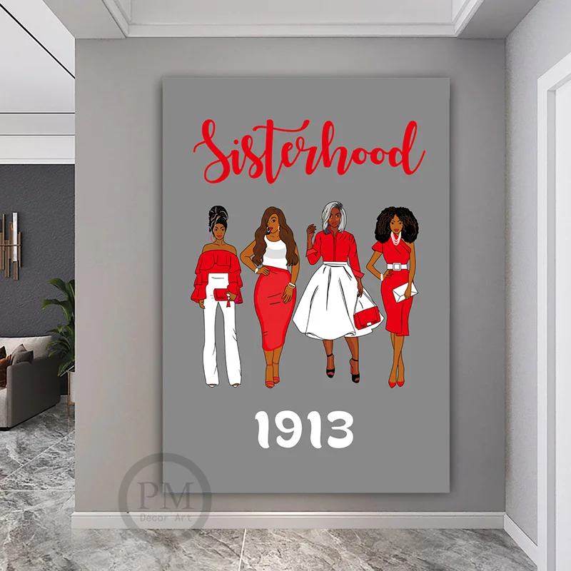 

Delta Sigma Theta Sisterhood 1913 Four Girl Women Wall Art Canvas Poster HD Print Picture for Exhibition Cultural Center Office