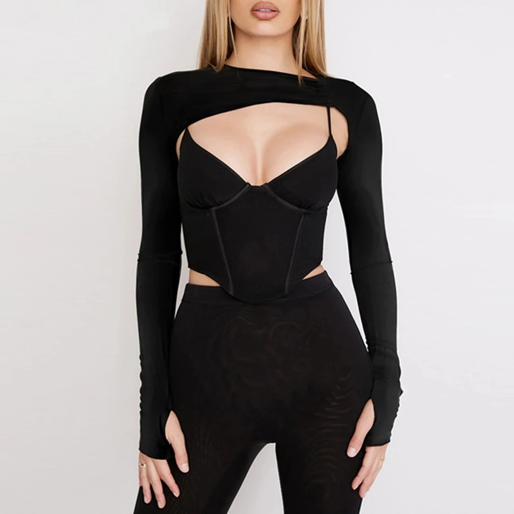 

New Long Sleeve Blouse Top Women Tank Curve Elegant Fashion Tops for Women Sexy Short Summer Classy Crop Women Corset Black 2022