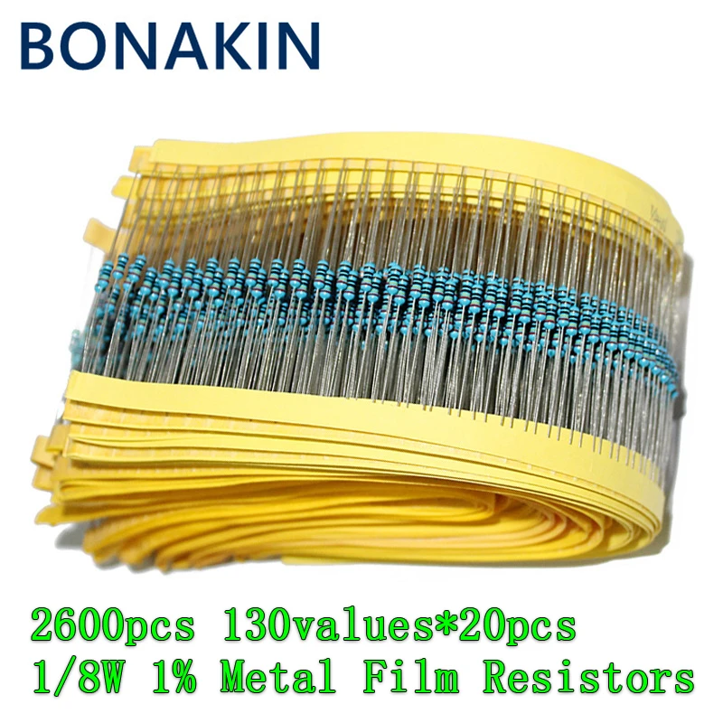 2600 шт. 130 значений 1/6 Вт = 1/8 0 125 1% Металлические пленочные резисторы стандартный