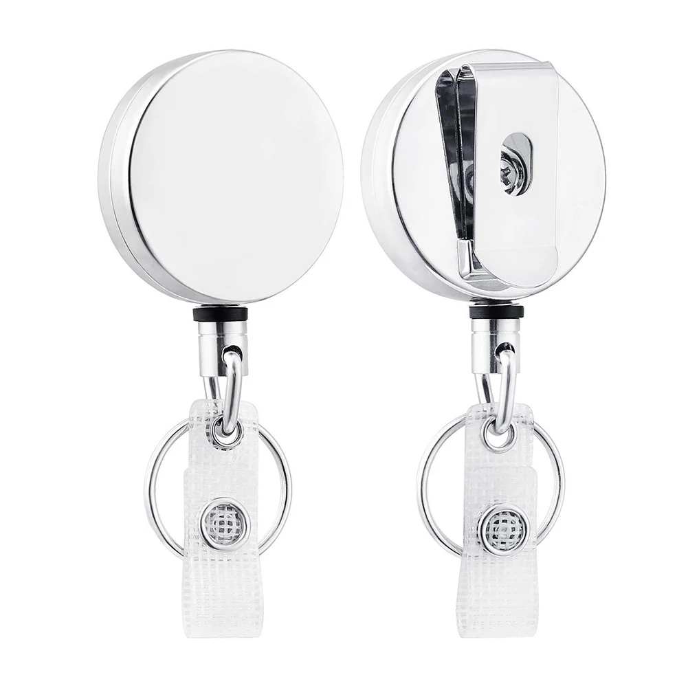 

2pcs Heavy Duty Badge Holder Reel Retractable Clip ID Recoil Name Card Pull Office Lanyard Keychain Key Ring Belt Metal