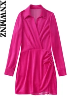 xnwmnz 2022 summer woman fashion rose red corduroy mini dress women vintage elegant lapel long sleeve side button short dresses
