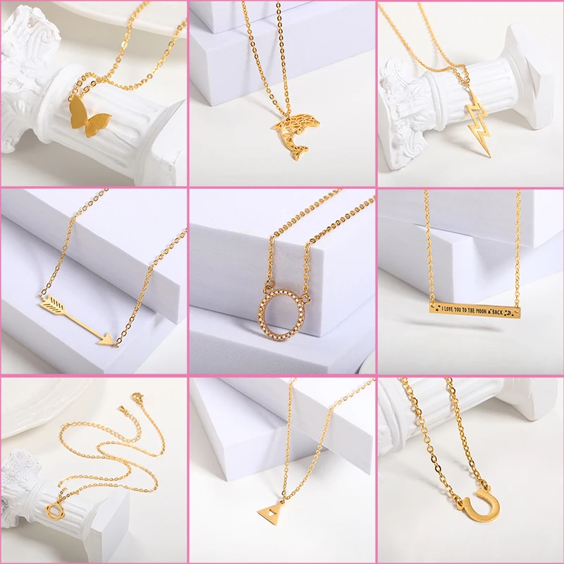 

Ins Stainless Steel Pendant Gold Color Necklaces For Women Chain Choker Couple For Mom Girlfriend Wife Jewelry Gift