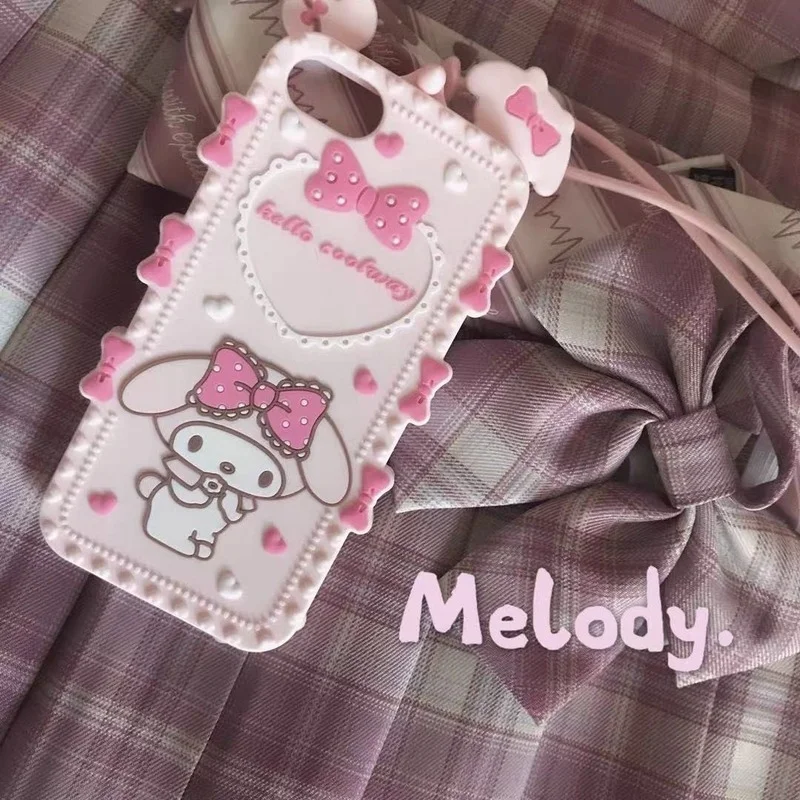 

Hello Kitty Melody Pink Soft Cover for iPhone 12 11 Pro Max 7 8P X XS MAX XR 7 8P 3D Cartoon Bow Border Protection Back Cover