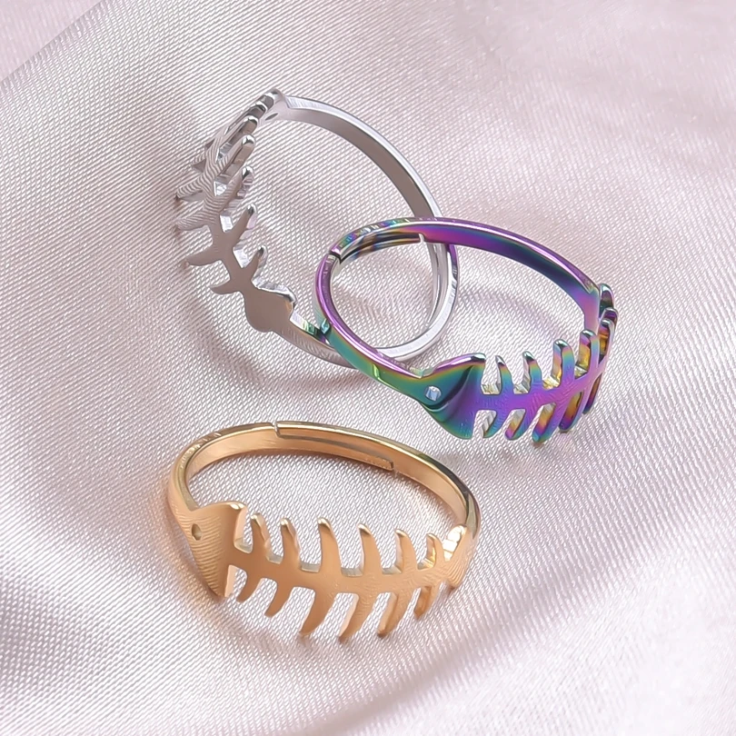 

Animal Fish Bone Finger Ring Adjustable Stainless Steel Rings For Women Men Accessories Punk Y2k Jewelry Couple Gift Anillo Gift