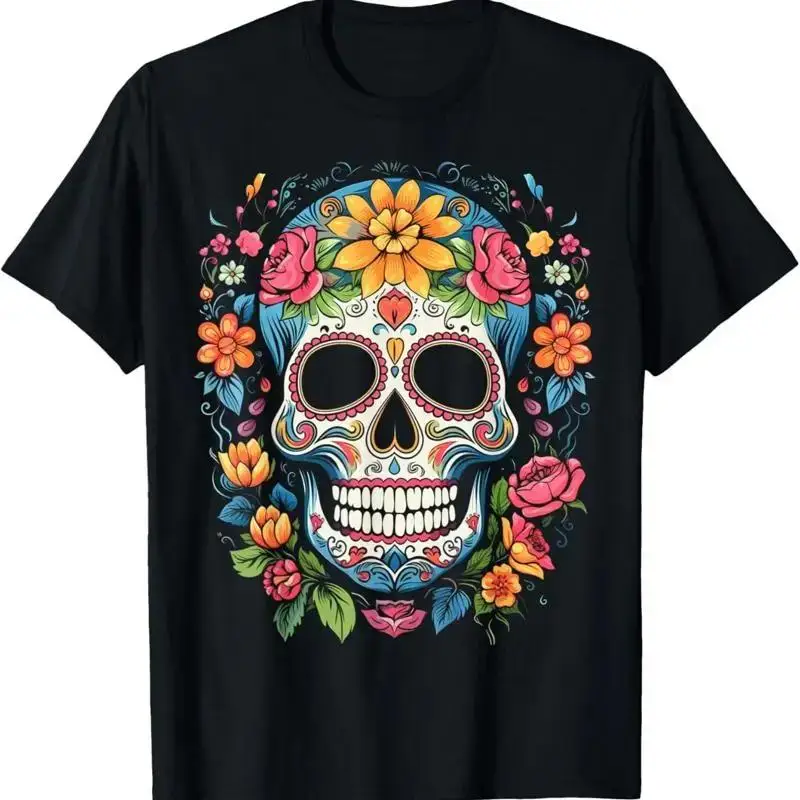 Фото Женская футболка De Los Muertos Day of the Dead Sugar Skull на Хэллоуин №1