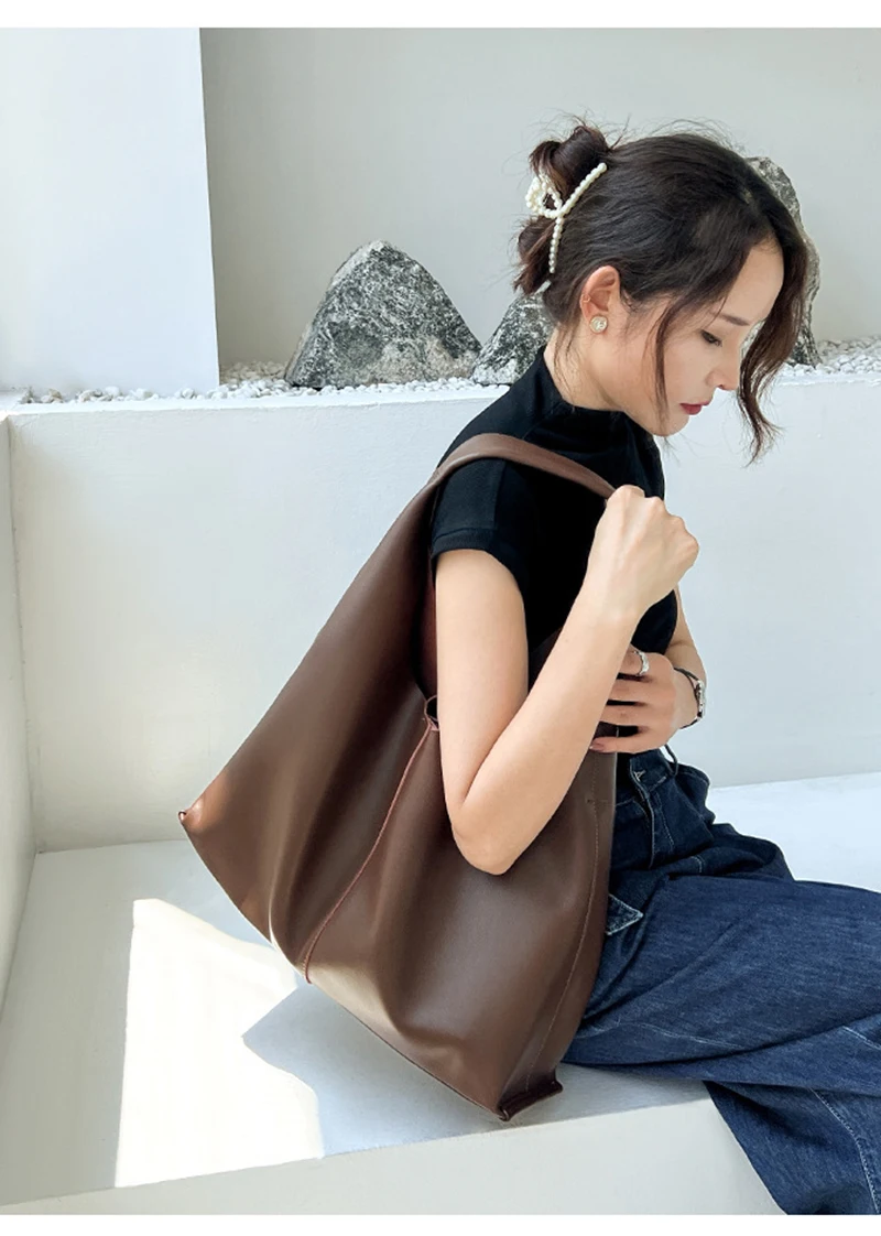 Женская Повседневная Сумка Хобо из натуральной кожи мягкий двухслойный саквояж