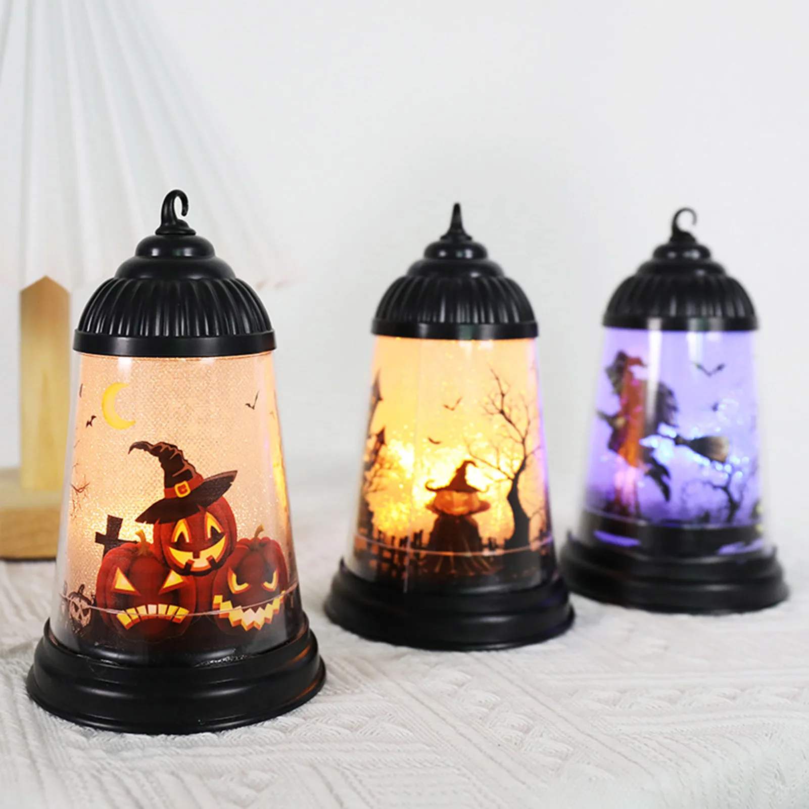 Halloween Lantern LED Lights Vintage Witch Pumpkin Cat Decorative Candle Lamp For Home Pathway Patio Halloween Party Supplies