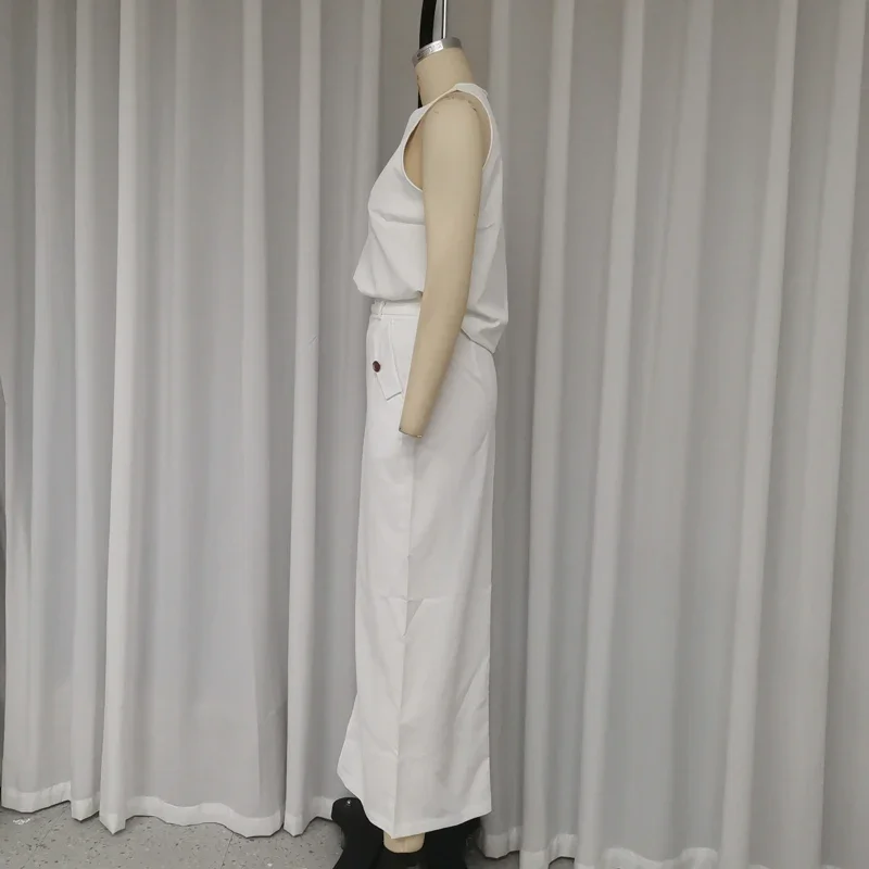 Простой повседневный комплект с жилетом и круглым вырезом без рукавов верхним