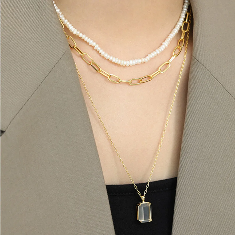 Женское колье с геометрической цепочкой ANDYWEN чокер из стерлингового серебра 925