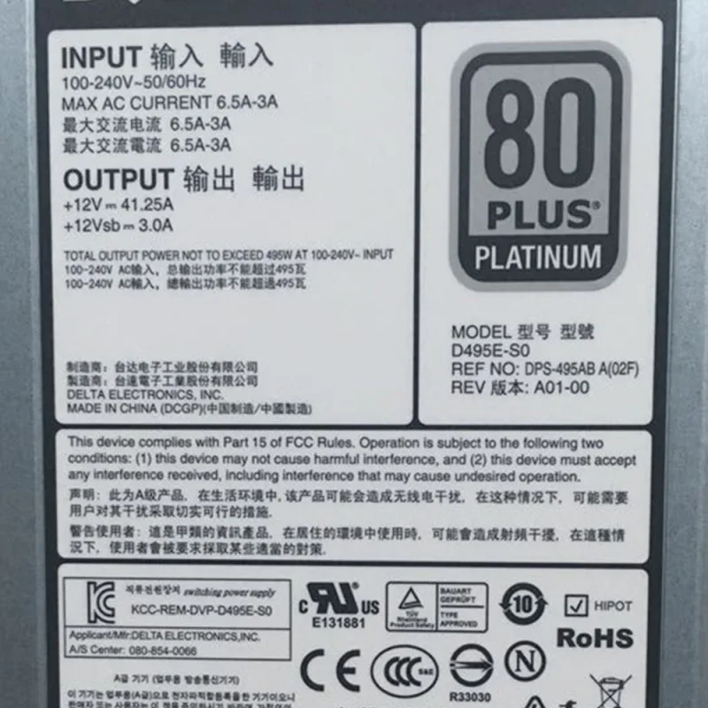Блок питания для сервера R720 R620 R520 T620 T720 495 Вт D495E-S0 DPS-495AB A E495E-S1 N24MJ 3GHW3 33MD5 F495E-S0