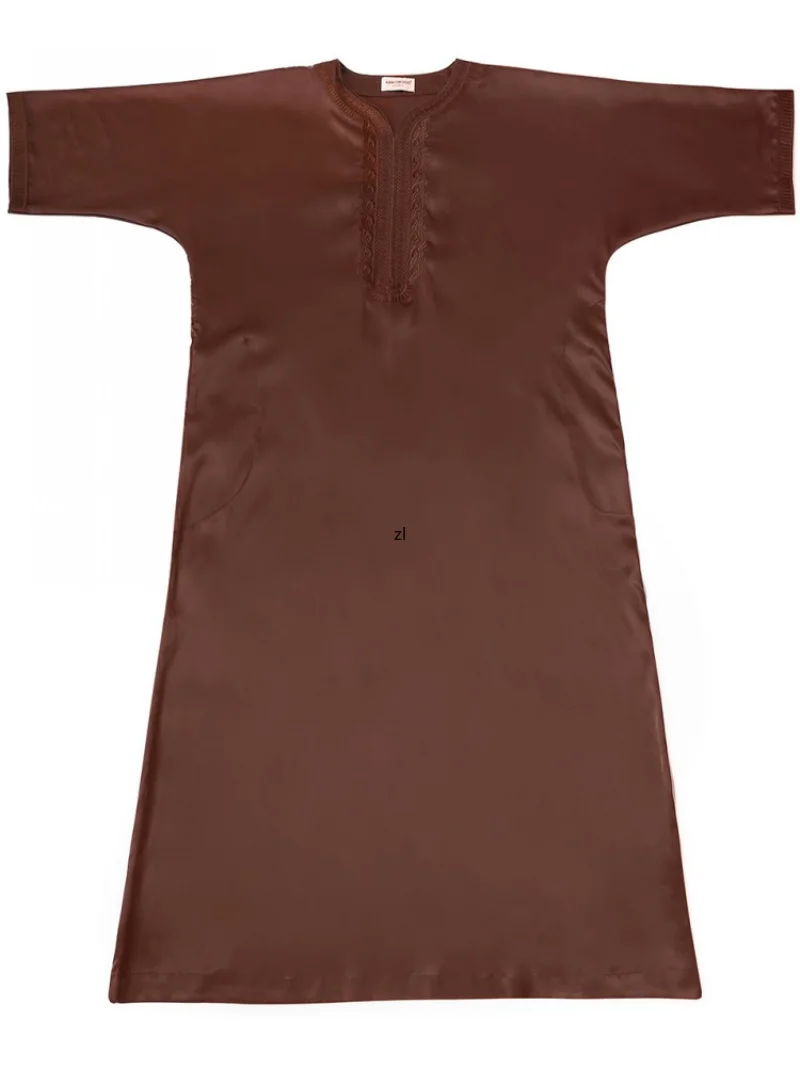 Muslim Men Jubba Thobe Solid Color Kimono Middle Robe Saudi Musulman Shirt Stand Collar Islamic Arabic Kaftan Men Abaya