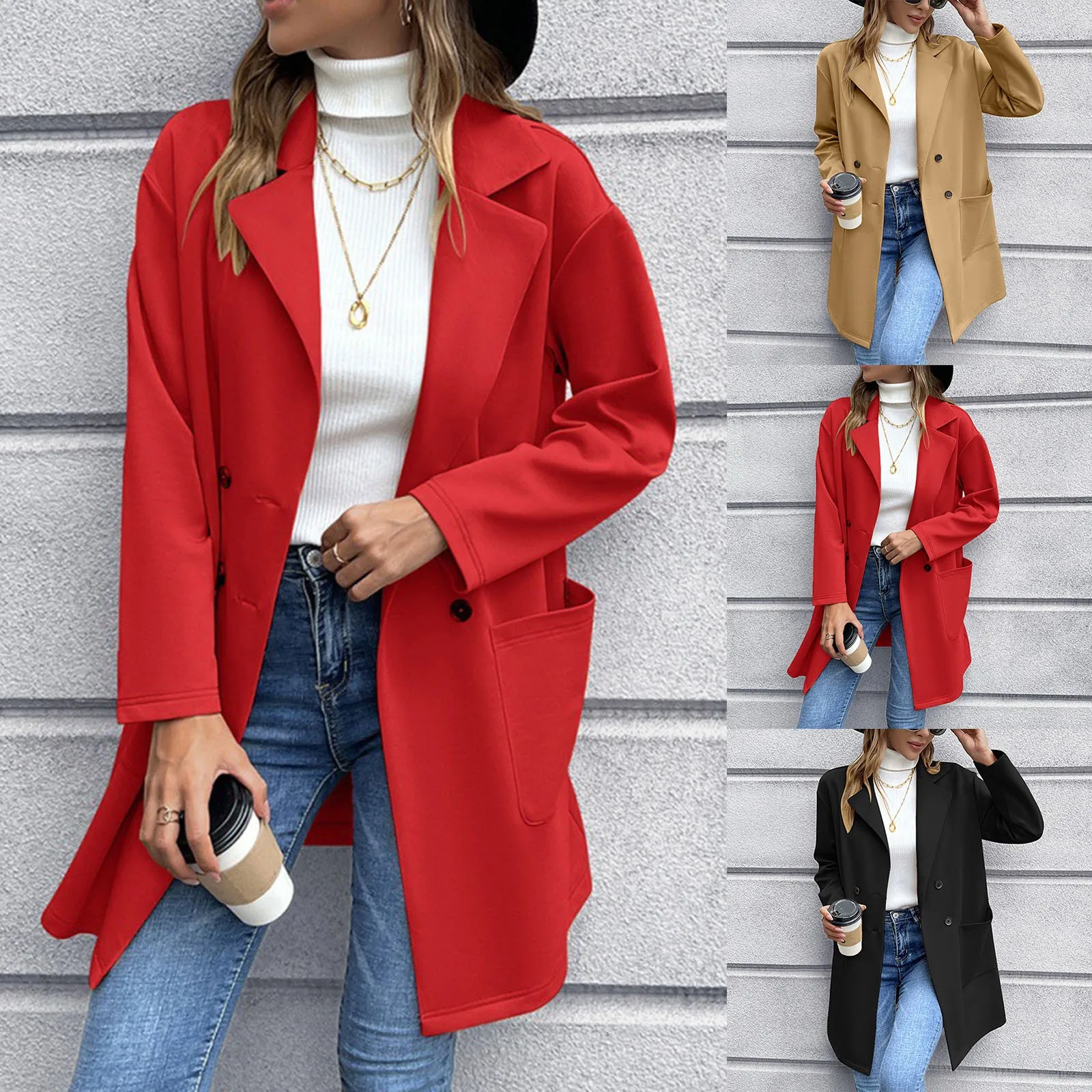 Women Medium Length Cardigan Double Knitted Suit Jacket Snow Jackets Woman Trench Coat