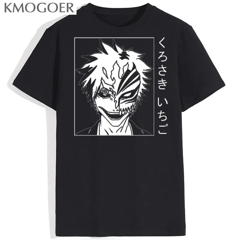 

Японская Мужская футболка отбеливателя Kurosaki Ichigo, винтажные футболки с коротким рукавом, футболки из 100% хлопка, топы с принтом, кавайная одеж...