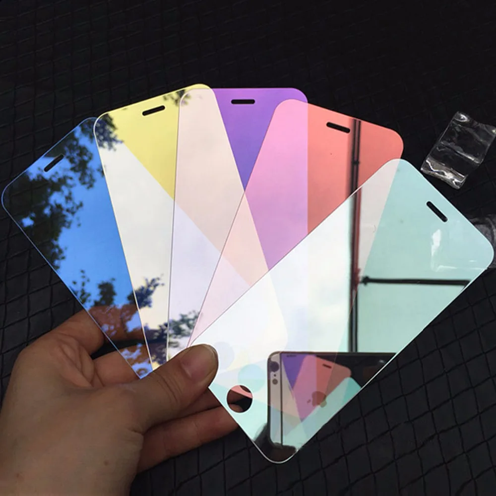 Роскошная цветная зеркальная пленка из закаленного стекла для iPhone X XS XR 11 Pro Max 5S 12 6