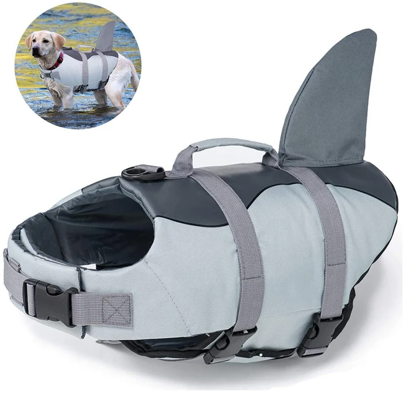 

Pet Dog Safety Swimsuit Dog Life Jacket Ripstop Dog Lifesaver Shark Vests With Rescue Handle For Swimming Pool Beach Boating