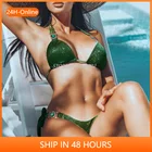 Стразы, бикини 2022, блестящий купальник, женские бикини, комплект бикини с кристаллами и бриллиантами, купальник с металлической цепочкой, женский купальный костюм-бандо