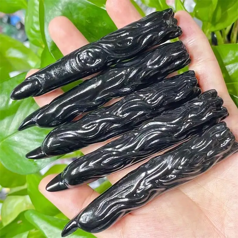 

9CM Natural Black Obsidian Demon finger Carving Healing Fish Tank Landscaping Decor Home Decorations Gift 1PCS