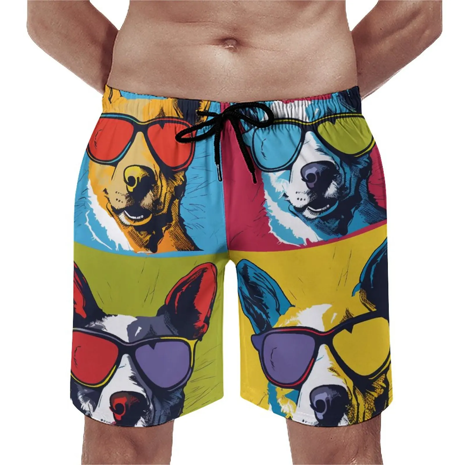 

Summer Gym Shorts Dog Running Surf Pop Art Memes Style Graphic Beach Shorts Casual Quick Dry Swim Trunks Plus Size