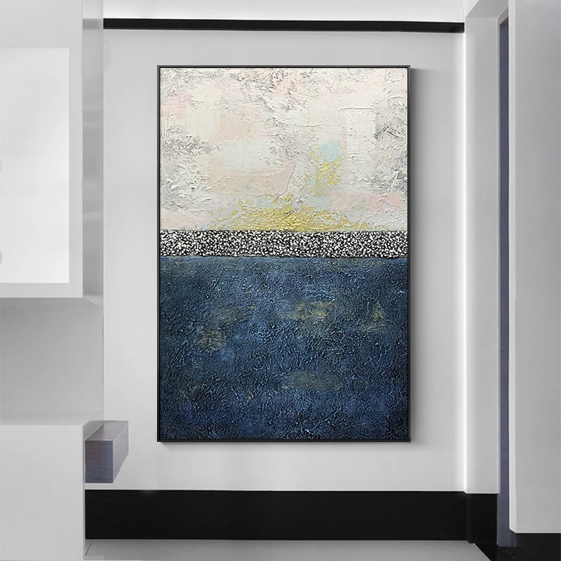 

Lienzos Cuadros Decorativos Hand-painted Oil Painting on Canvas Abstract Decorative Blue and White Wall Hanging Art No Framed