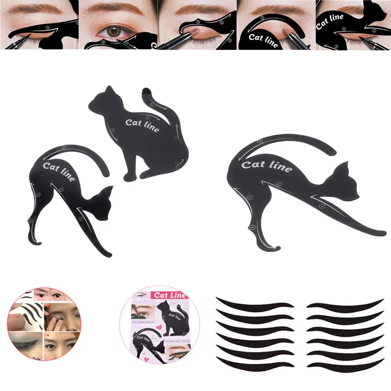 Eyebrow Stencils Cat Eyeliner Model Stencil Kit Guide Template Maquiagem Double Wing Eye Shadow Frame Card