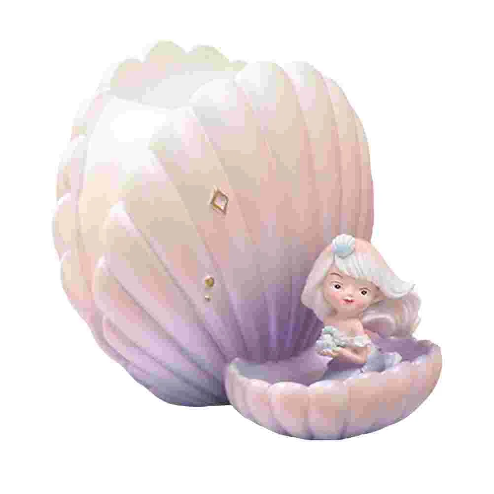 

Mermaid Shell Pen Holder Make Brush Organizer Shell-shaped Stationery Resin Cosmetics Case Desktop Office Delicate Table