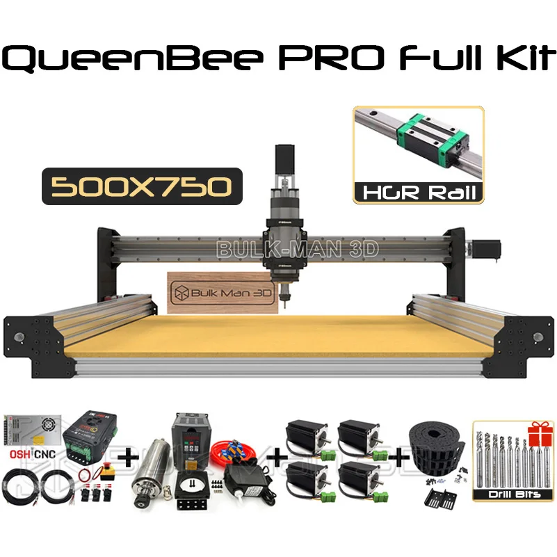 

Silver 500x750mm QueenBee PRO CNC Machine Full Kit Linear Rails Upgraded CNC Router 4 Axis Engraver with Tingle Tension System