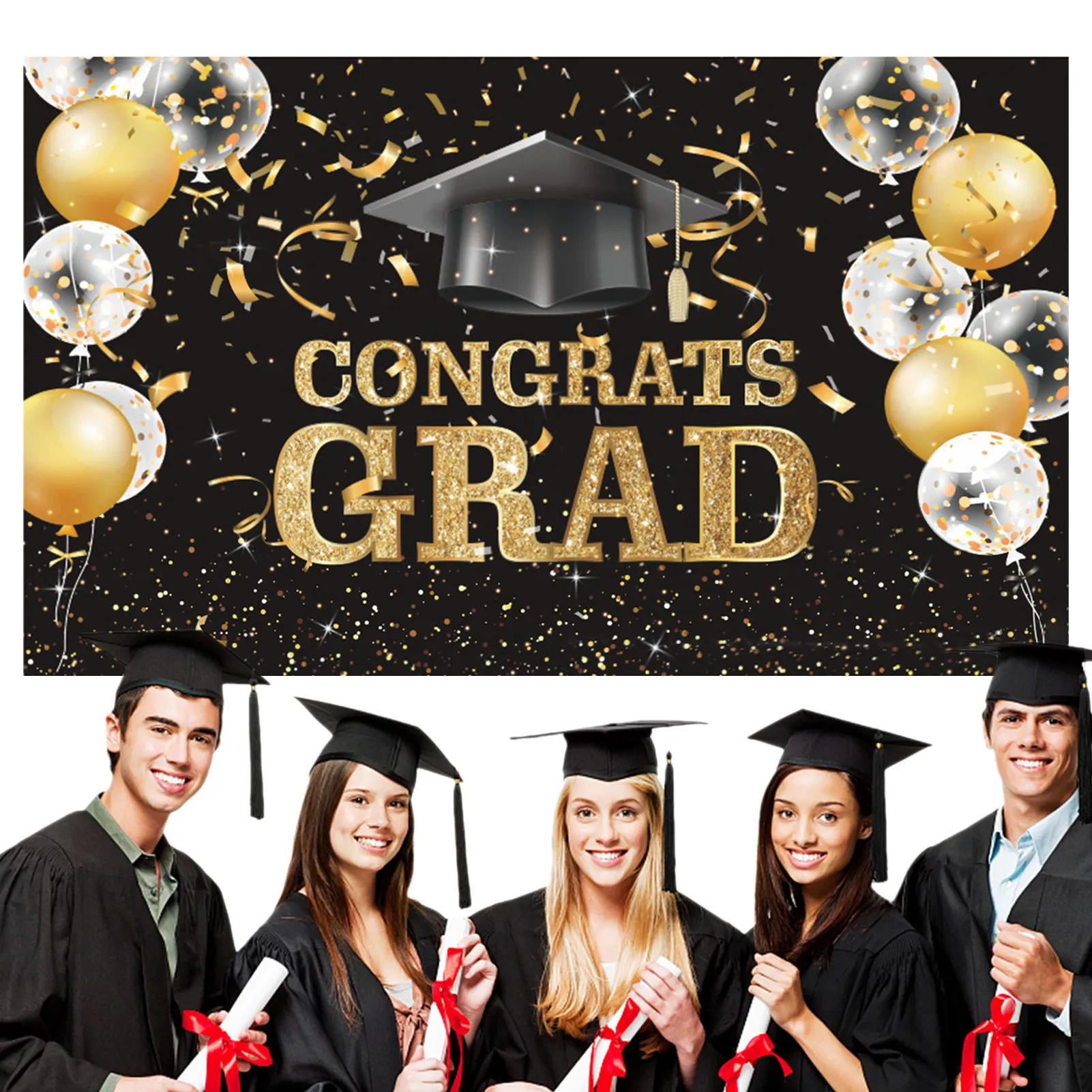 

Черный и золотой фон Выпускной баннер фоны для фотосъемки черный и золотой фон для выпускного вечера