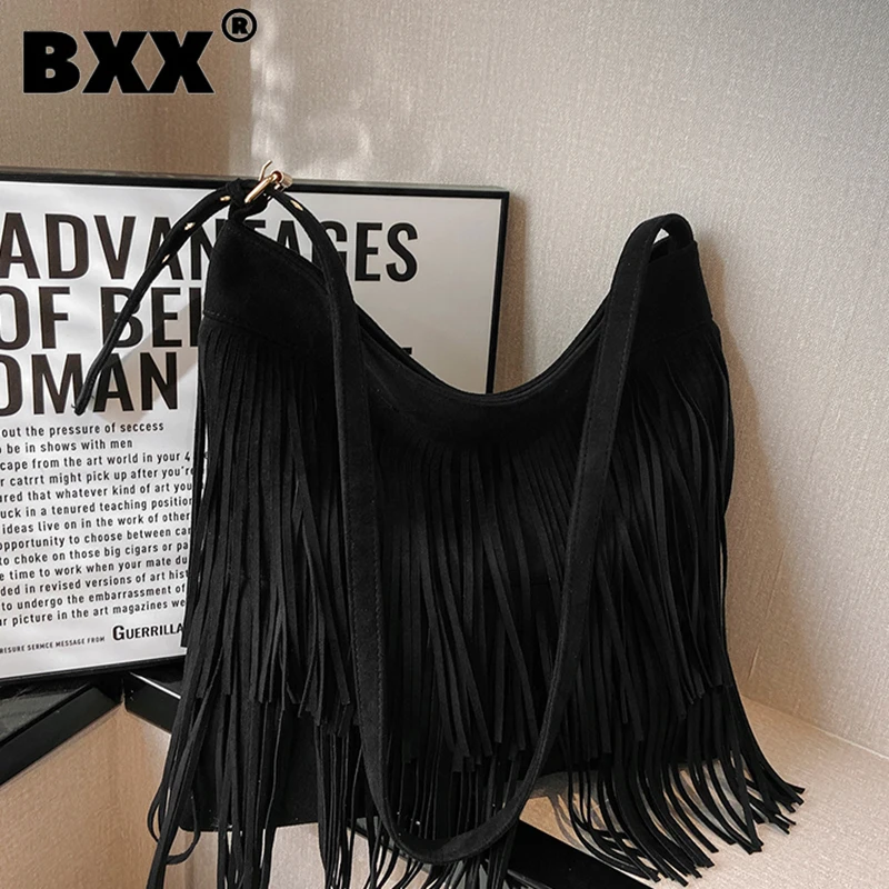 

[BXX] Shoulder Bag Tassel Large Capacity Zipper High Quality Fashion Trend Versatile Bags For Women Female New Retro 2022 8Q088