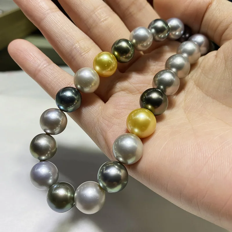 

Huge Charming 18"11-12mm Natural Sea Genuine Black White Golden Peacock Round Pearl Necklace Free Shipping Women Necklace