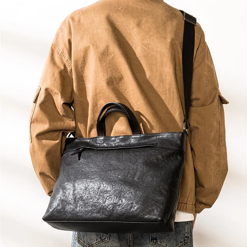 Business casual luxury natural genuine leather men's black briefcase outdoor travel real cowhide work shoulder messenger bag