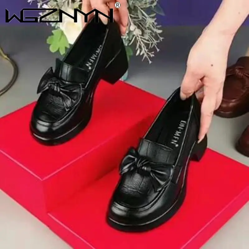 

Туфли-лодочки женские на высоком каблуке, с круглым носком, из натуральной кожи