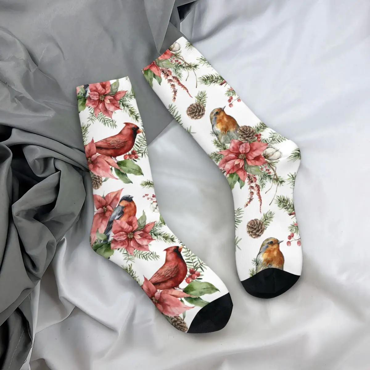 

Носки баскетбольные в стиле ретро, акварельные, с птицами, цветами, ручная роспись, Северный кардинал, Полиэстеровые носки-трубы средней длины, Нескользящие, унисекс