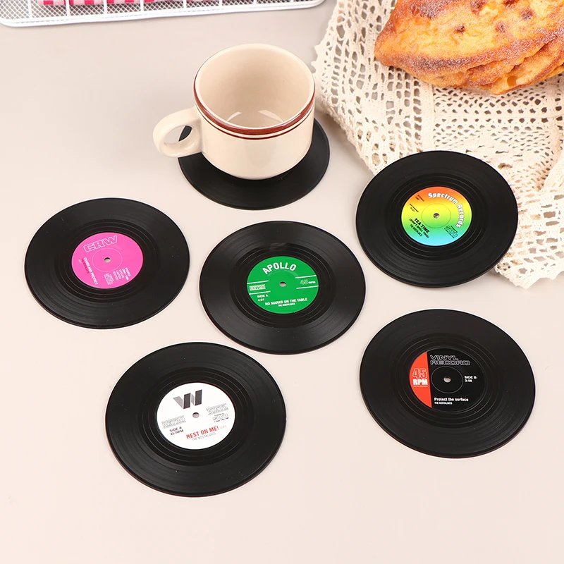 1Pcs Unique Retro Record Disk Coasters Mat For Drinks Novelty Music CD Player Holder Heat-resistant Non Slip Hot Drink Mug Pad