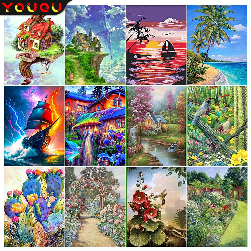

YOUQU Diamond Painting Beach Garden Landscape Full Square/round Cross Stitch Mosaic Embroidery Home Wall Decoration Gifts