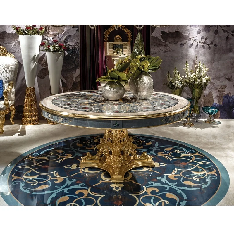 

Italian original imported classical furniture luxury hand-painted carved dining table and chair combination