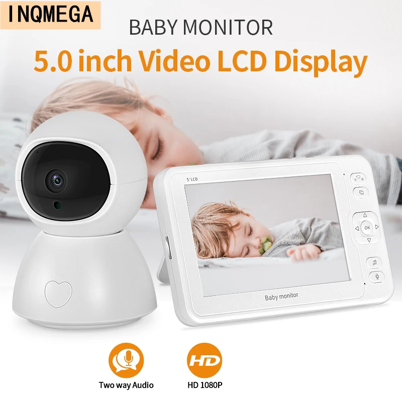 INQMEGA 1080P Детский Монитор ночное видение двусторонний разговор 5-дюймовая няня видео камера 8 колыбельных запись и воспроизведение с SD картой